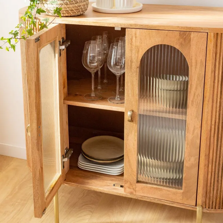 Vitrine arrondie vitrée en bois massif