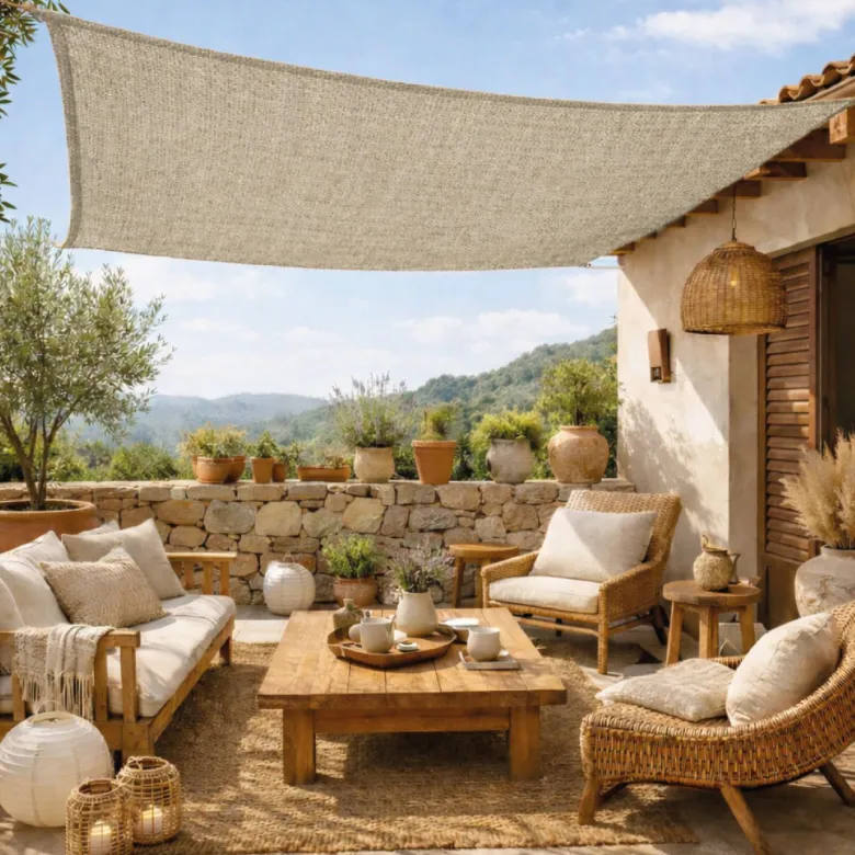 Voile ombrage en chanvre - 3x5m Beige