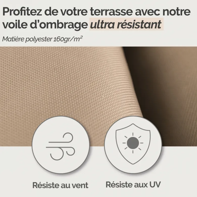 Voile ombrage rectangulaire - 2x3m Taupe