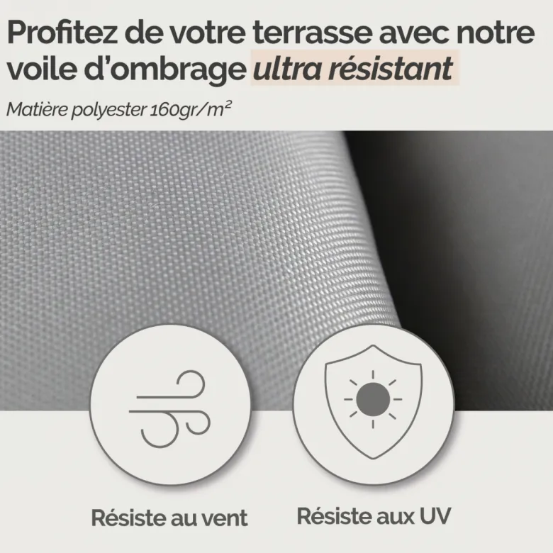 Voile ombrage rectangulaire - 2x3m gris